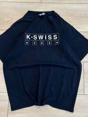 Vintage 90s K-Swiss Apparel tennis sportswear y2k Navy Men’s Tee with White Logo